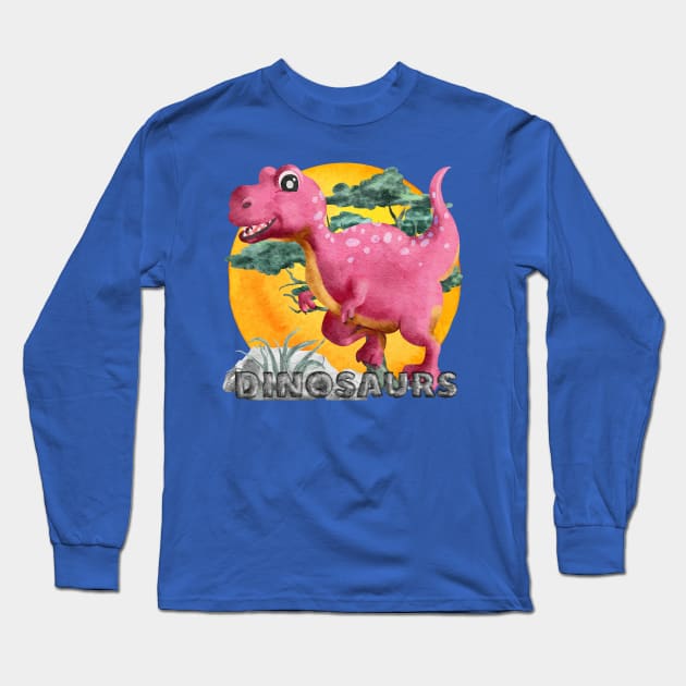 Pink Watercolor Dinosaur Long Sleeve T-Shirt by The Lucid Frog